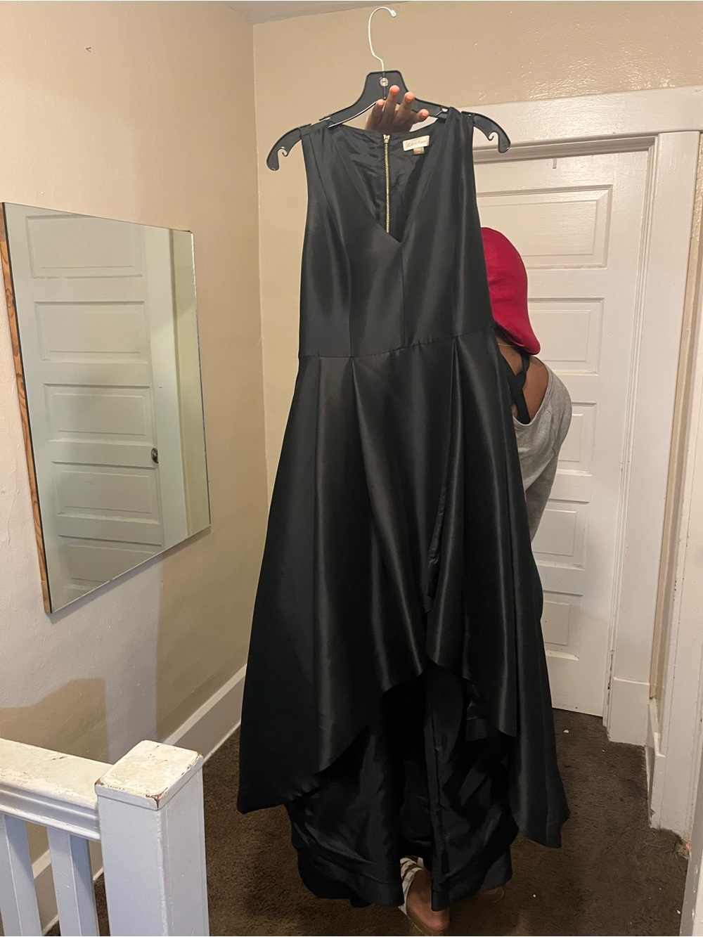 Calvin Klein Black Satin High-Low Cocktail Dress